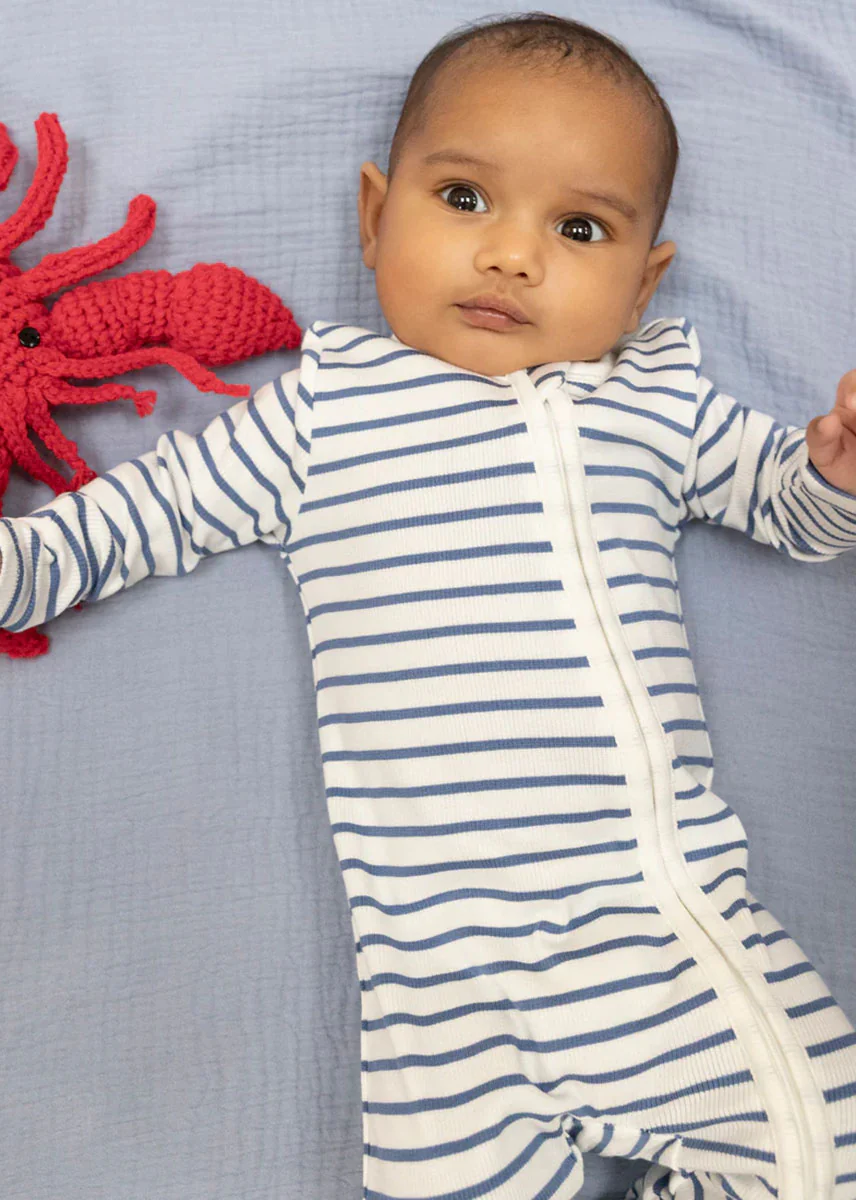 2-Way Zipper Footie - Navy Stripe - Image 3