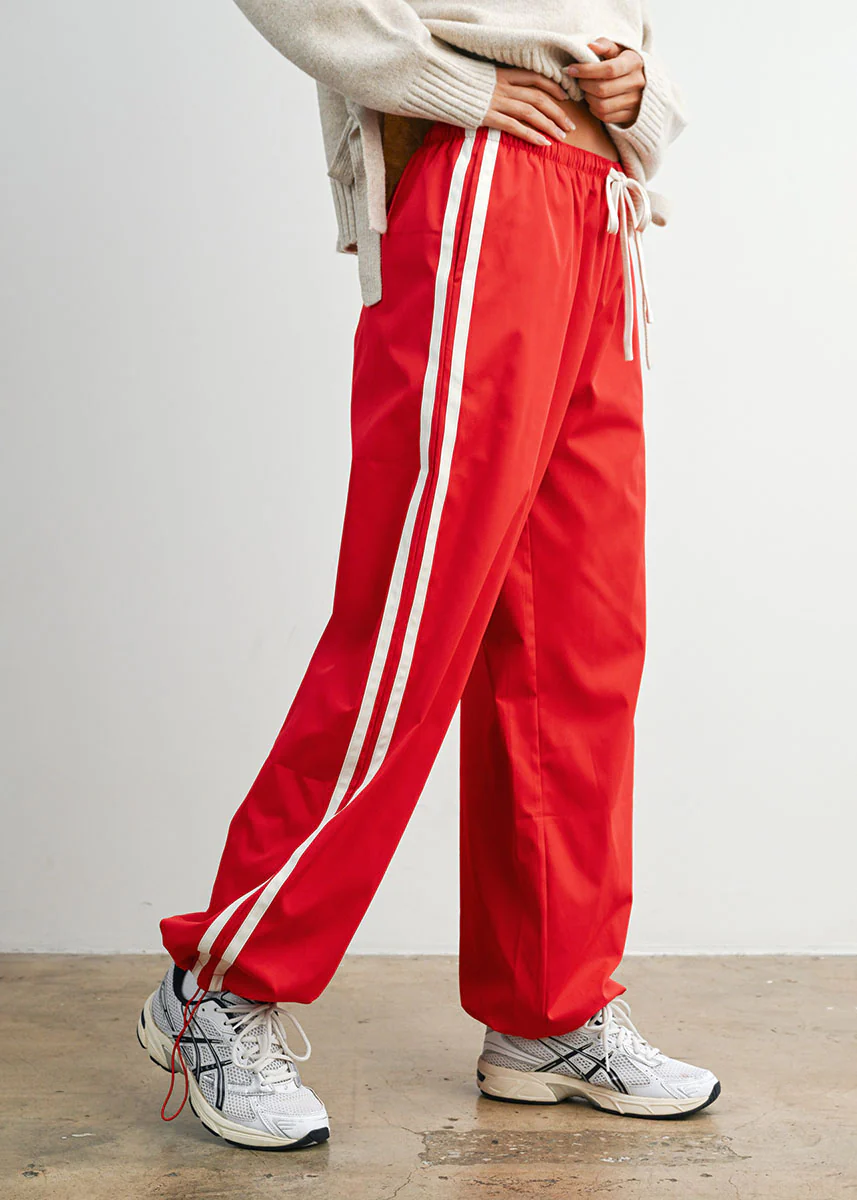 Acadia Striped Drawstring Pants - Red & White - Image 2