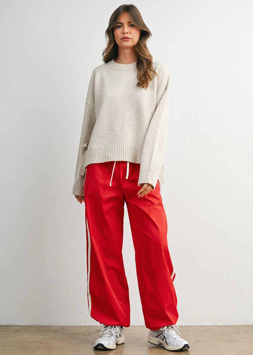 Acadia Striped Drawstring Pants - Red & White - Image 4