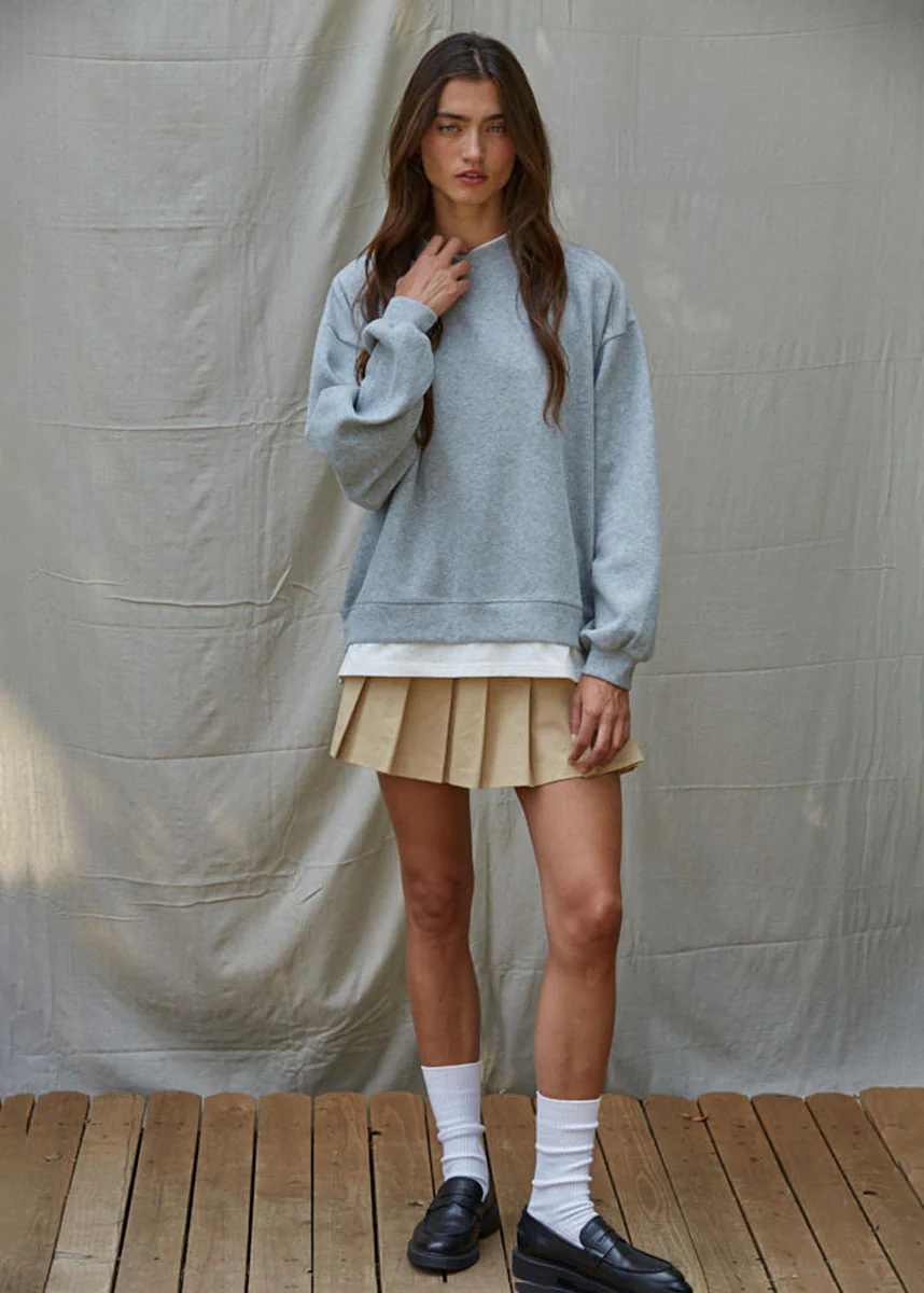 Always On Crew Twofer Pullover - Heather Grey - Image 3