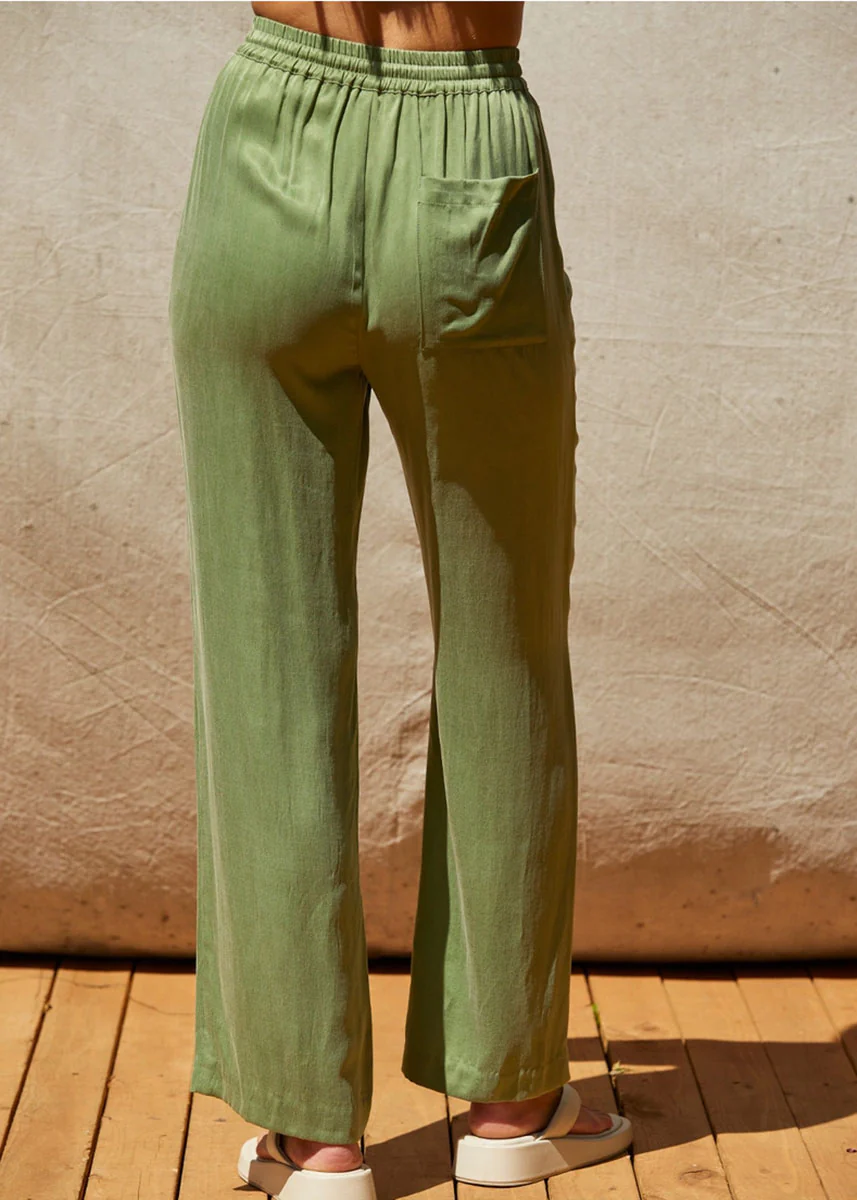 Amelia Pull On Cupro Pants - Matcha - Image 3