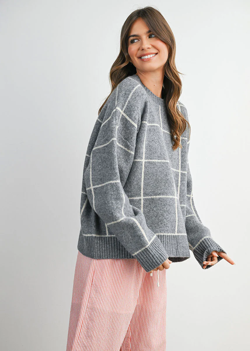 Beck Checkered Crewneck Sweater - Grey Multi - Image 2