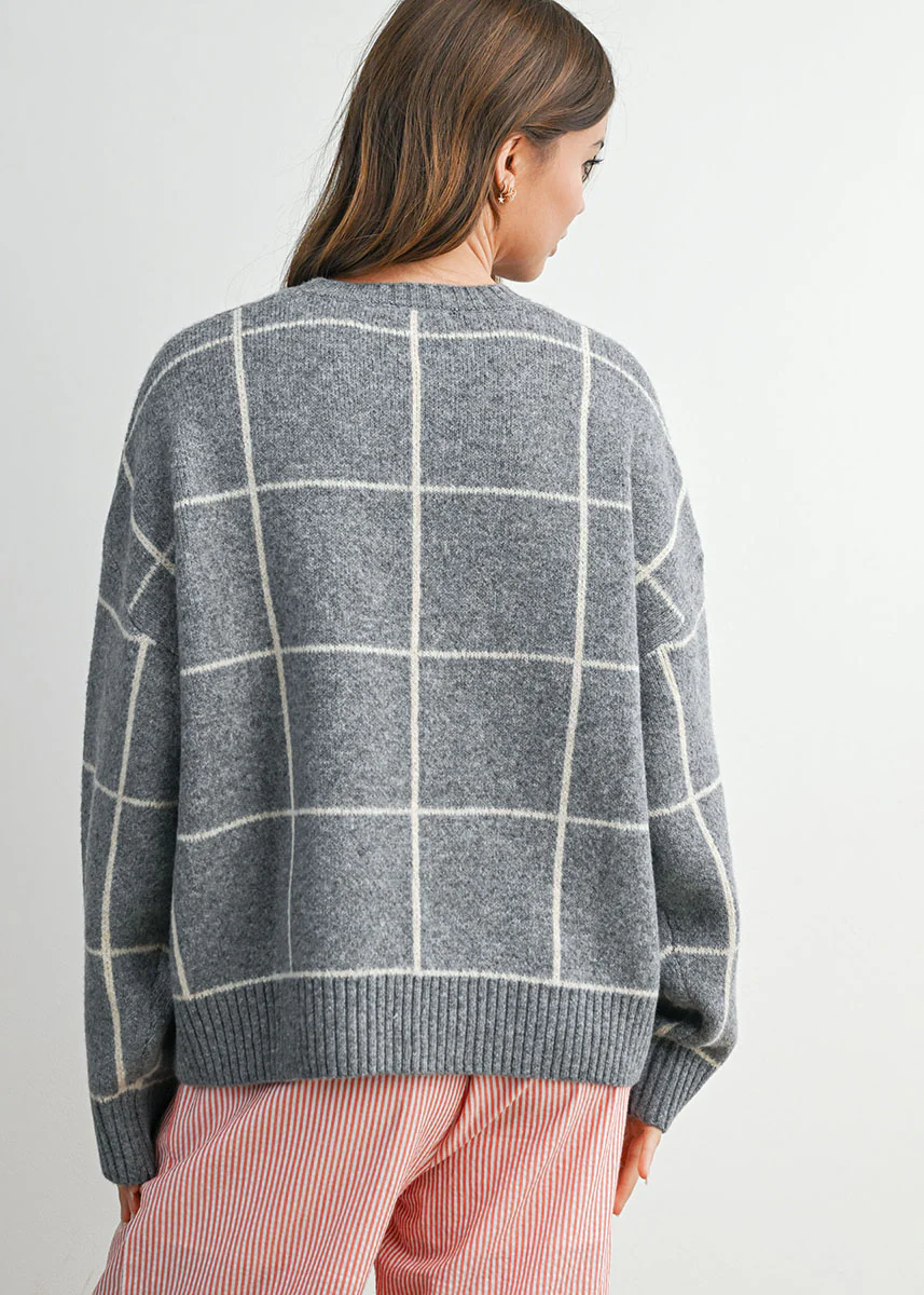 Beck Checkered Crewneck Sweater - Grey Multi - Image 3