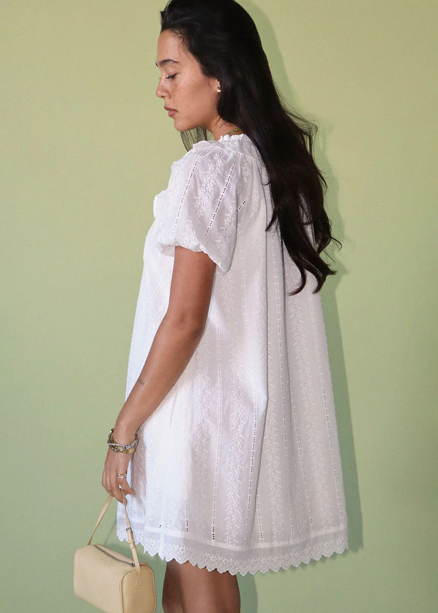 Belinda Eyelet Babydoll Mini Dress - Cream - Image 2