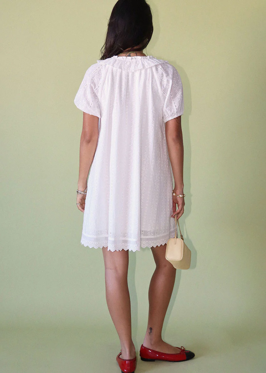 Belinda Eyelet Babydoll Mini Dress - Cream - Image 3