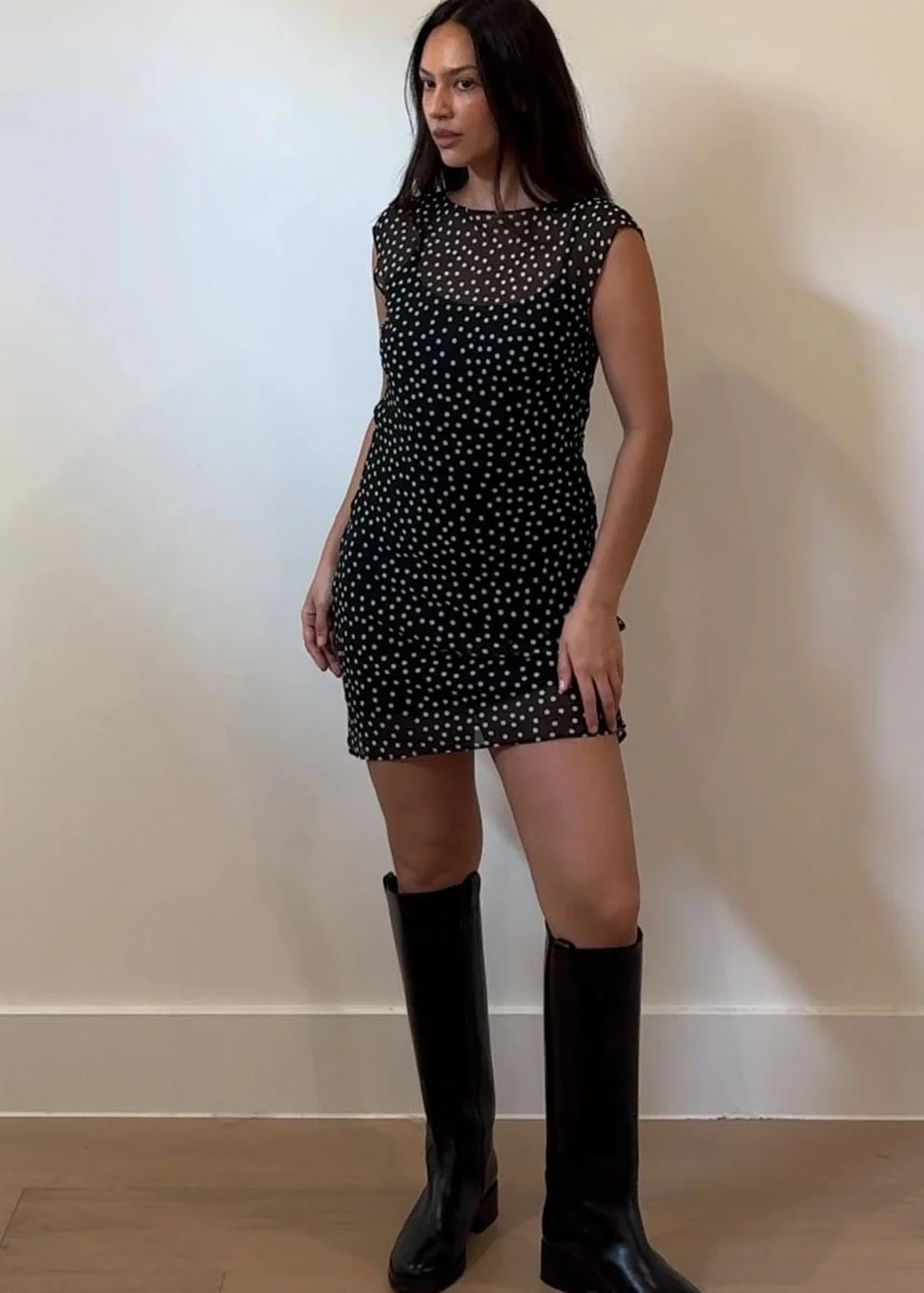 Bettie Polka Dot Chiffon Mini Dress - Black - Image 4