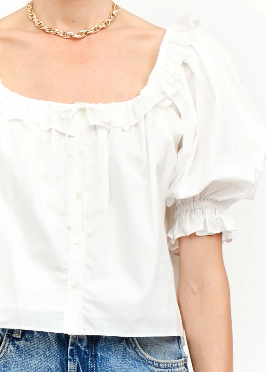 Bijou Puff Sleeve Top - Off White - Image 5