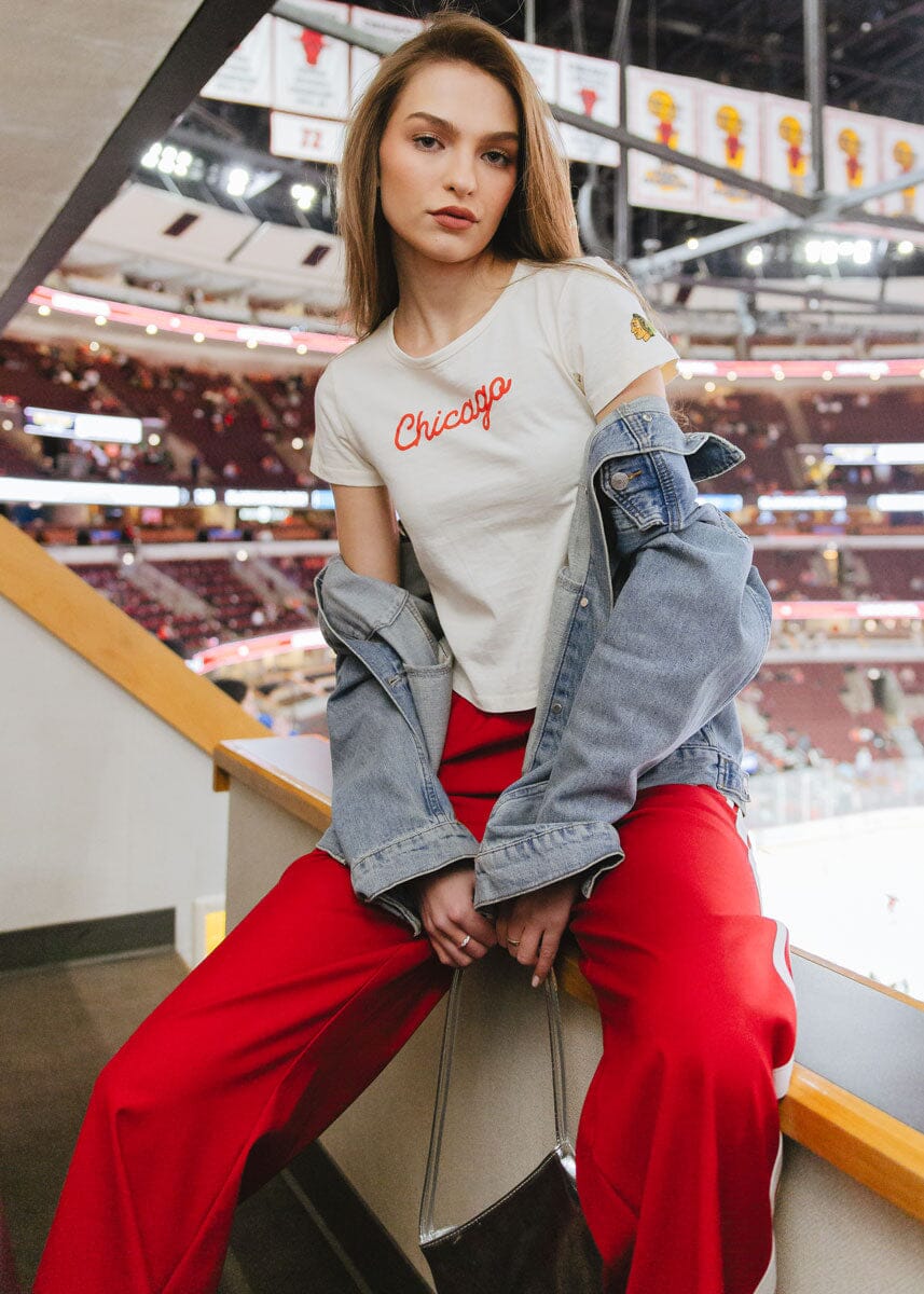 Blackhawks Script Baby Tee - Cream - Image 4