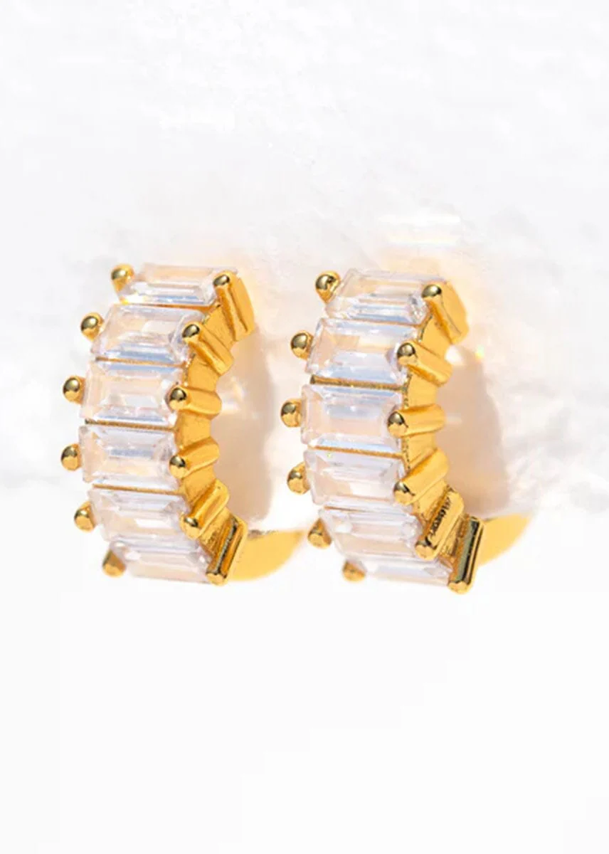 Bling Baguette Huggie Hoops - Gold - Image 2