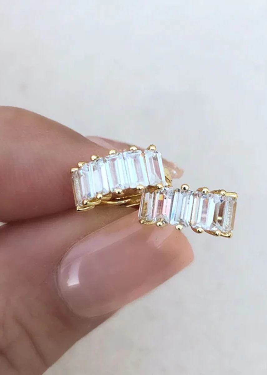 Bling Baguette Huggie Hoops - Gold - Image 3
