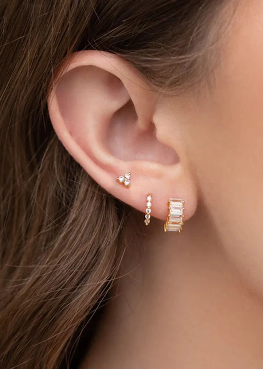 Bling Baguette Huggie Hoops - Gold - Image 4