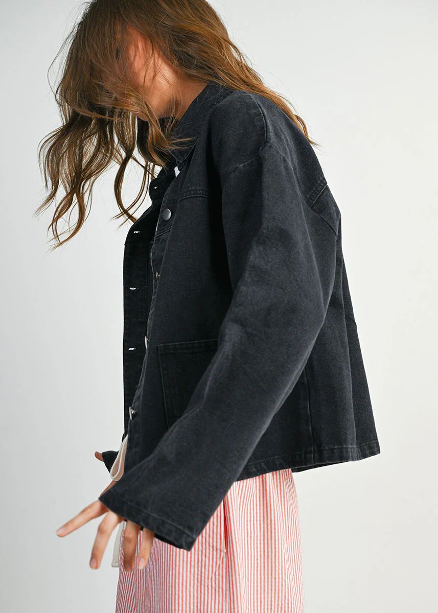 Bobbi Button-Down Denim Jacket - Black - Image 2