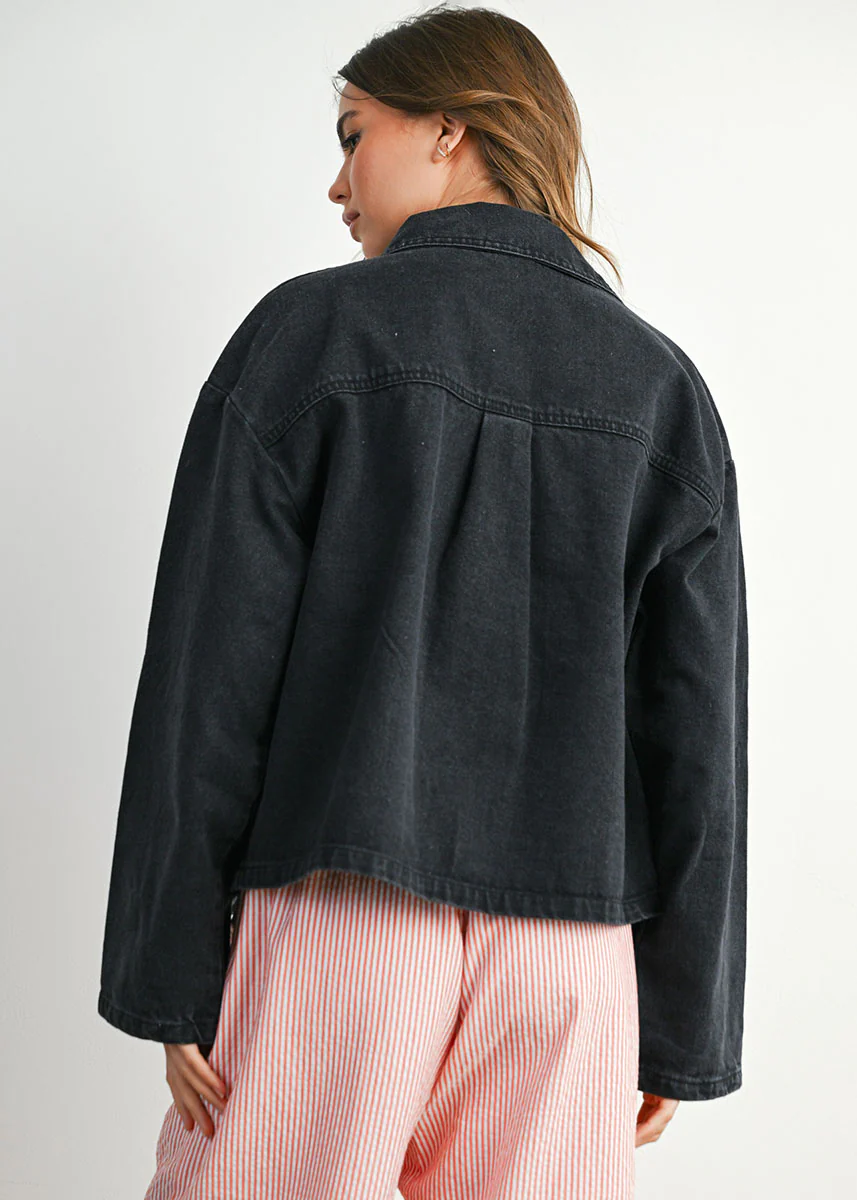 Bobbi Button-Down Denim Jacket - Black - Image 3