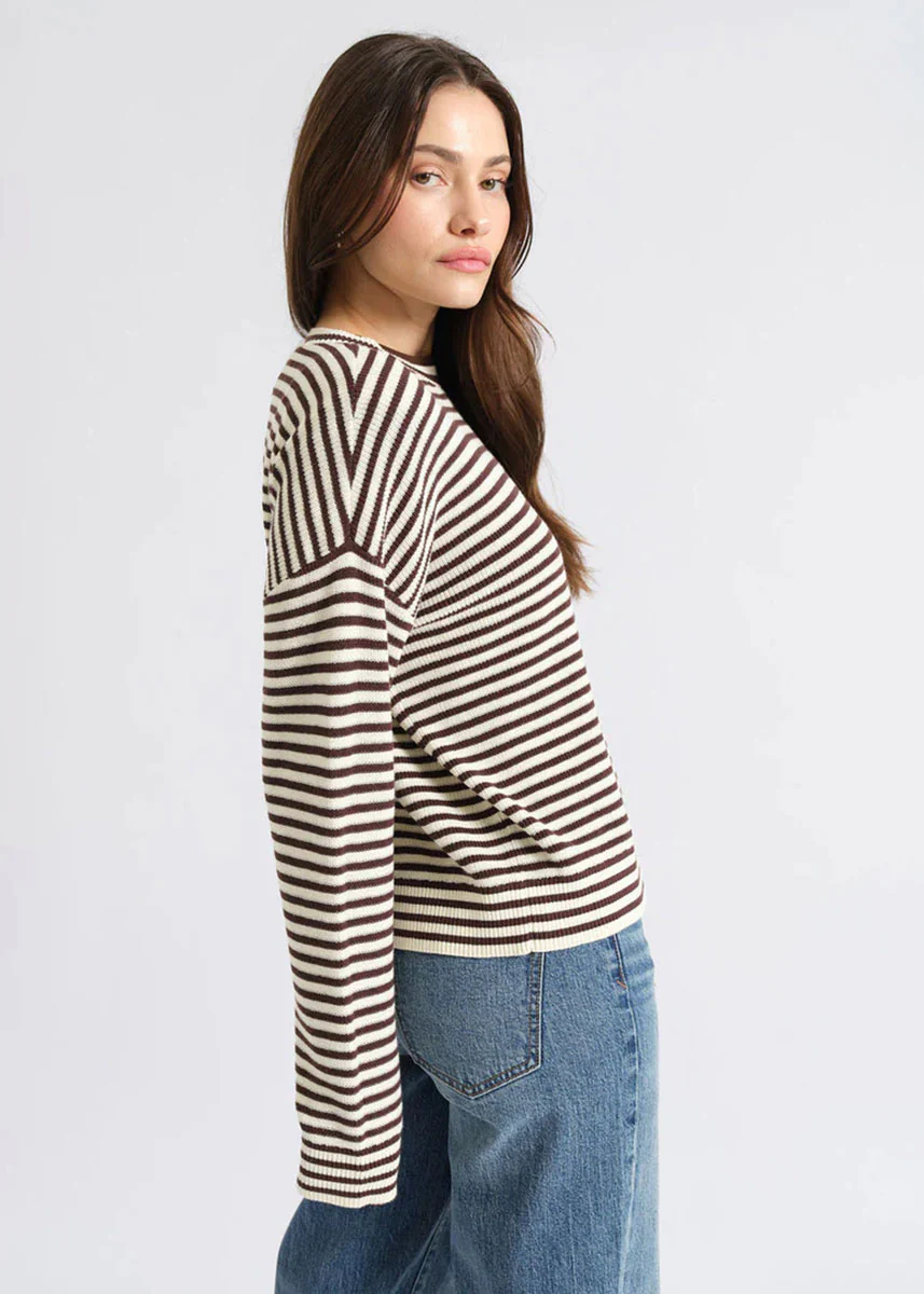 Carlyle Everyday Crewneck Sweater - Chocolate Stripe - Image 3
