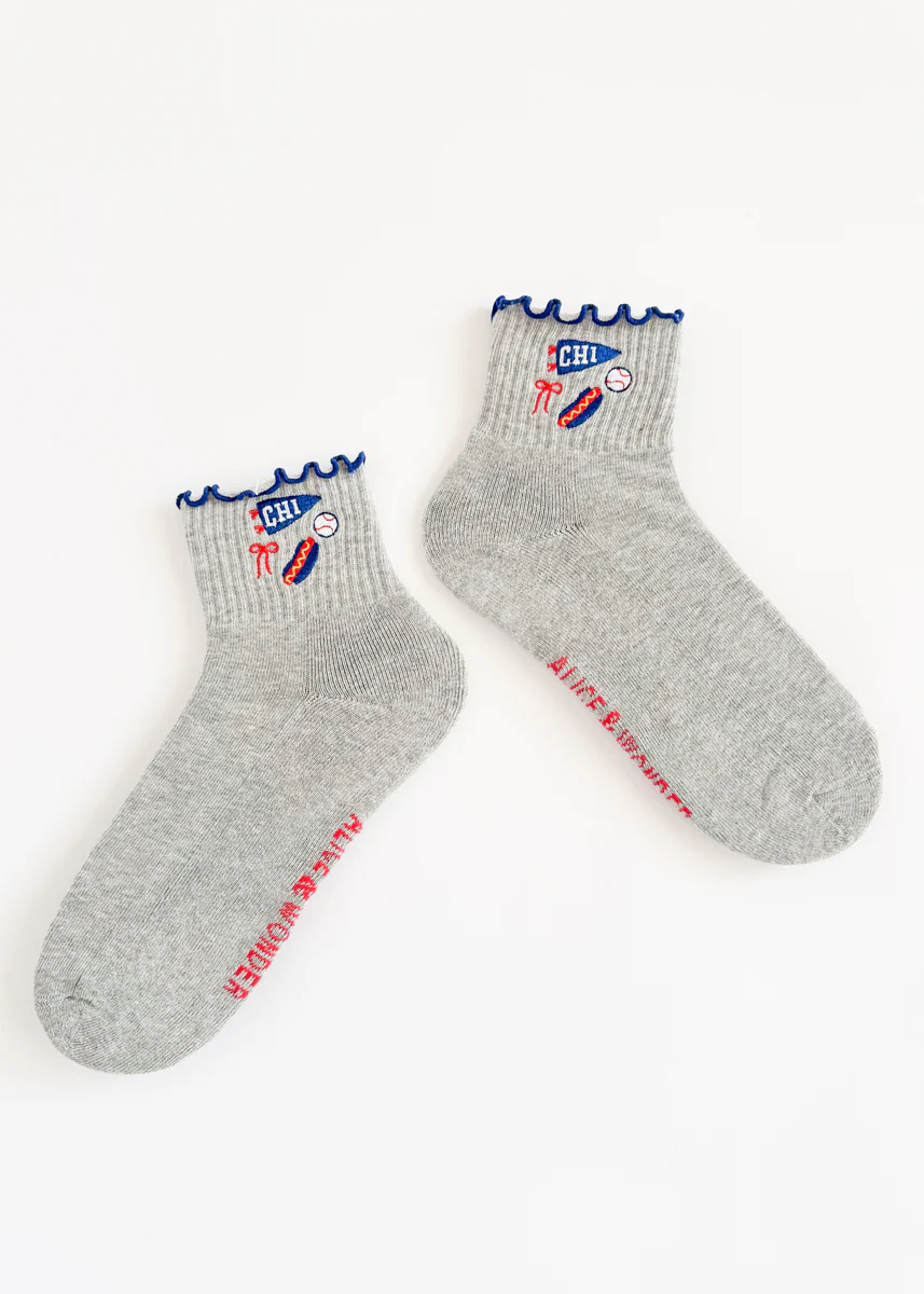 Chi Baseball Ruffle Crew Sock - Grey & Blue - Image 2