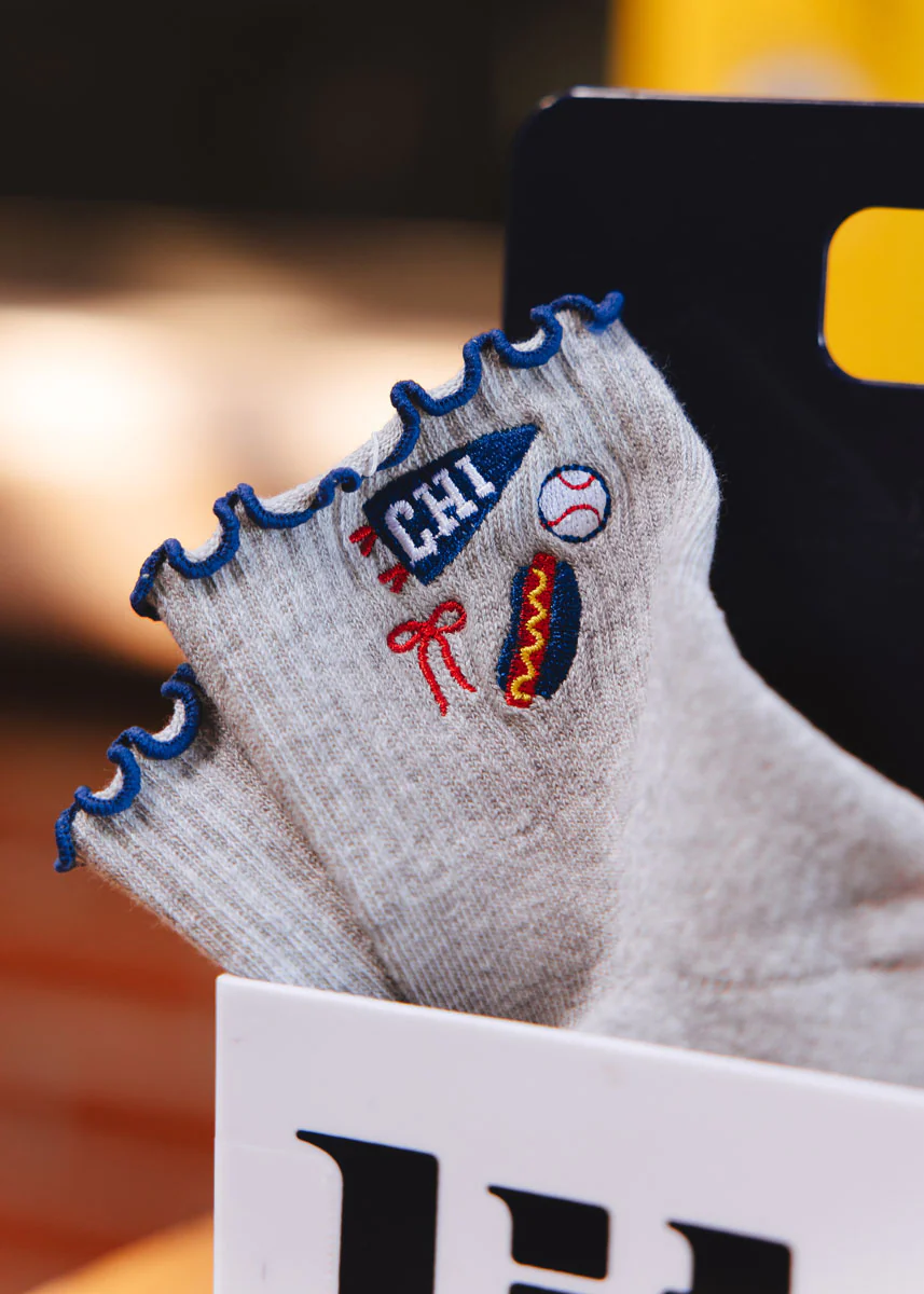 Chi Baseball Ruffle Crew Sock - Grey & Blue - Image 3