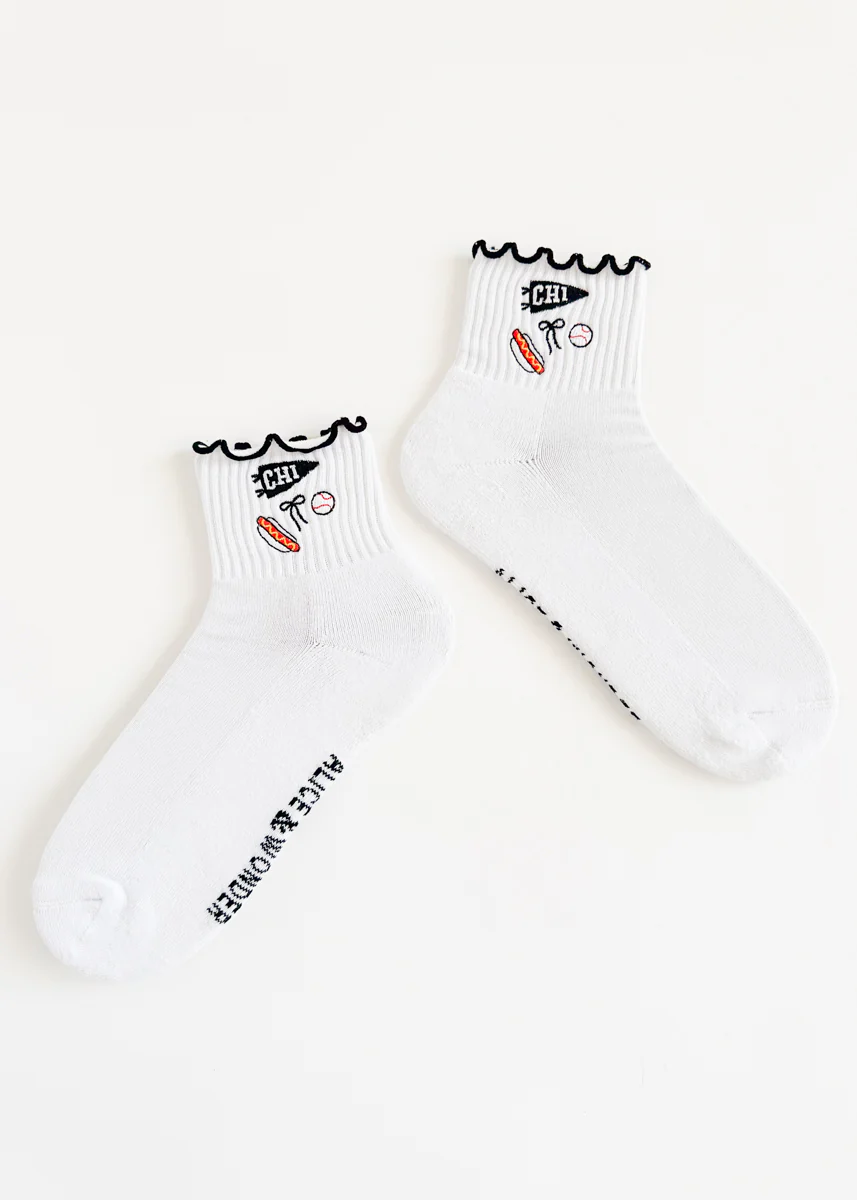 Chi Baseball Ruffle Crew Sock - White & Black - Image 2