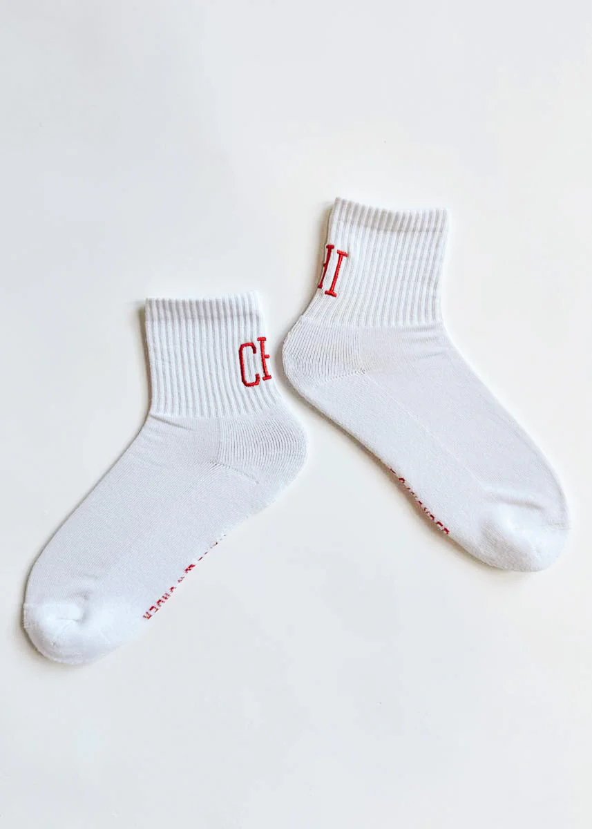 Chi Embroidered Crew Sock - Red - Image 2