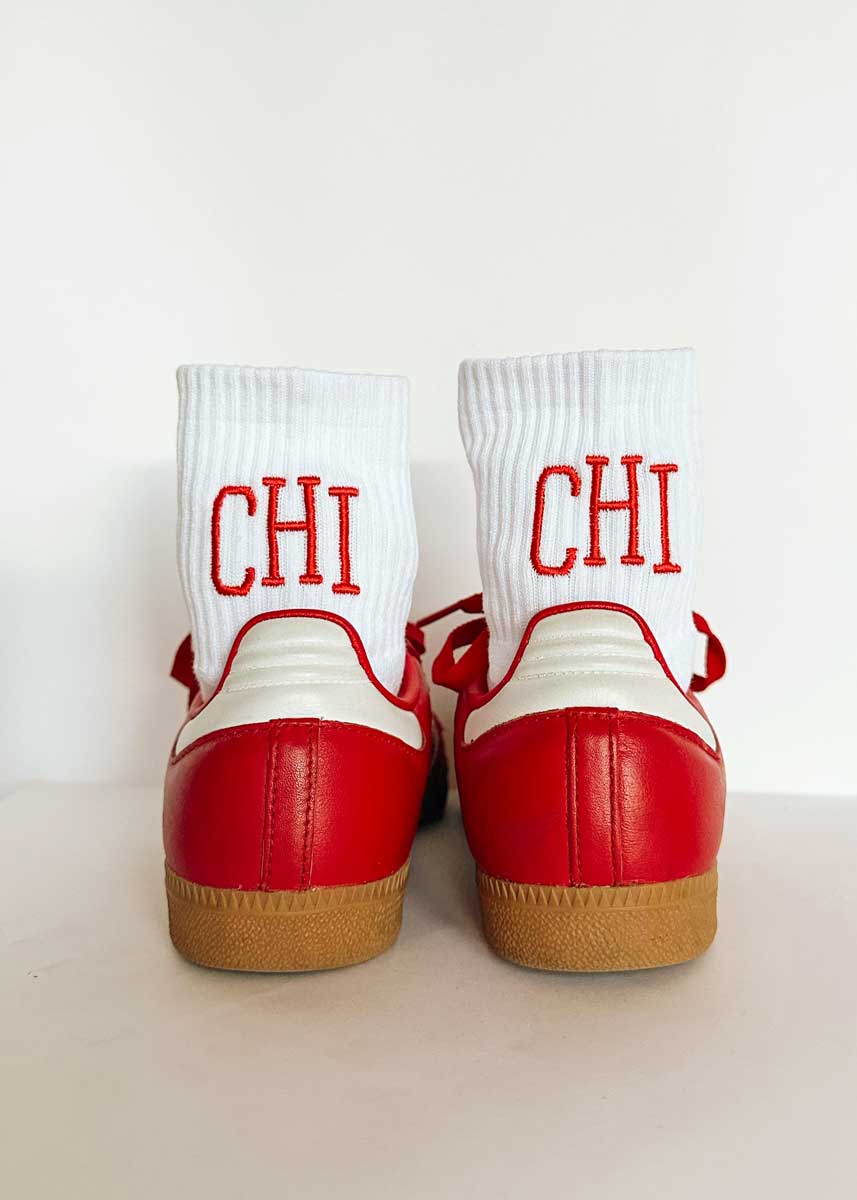 Chi Embroidered Crew Sock - Red - Image 3