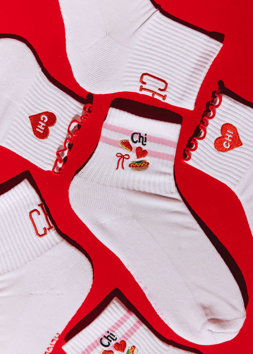 Chi Embroidered Crew Sock - Red - Image 4