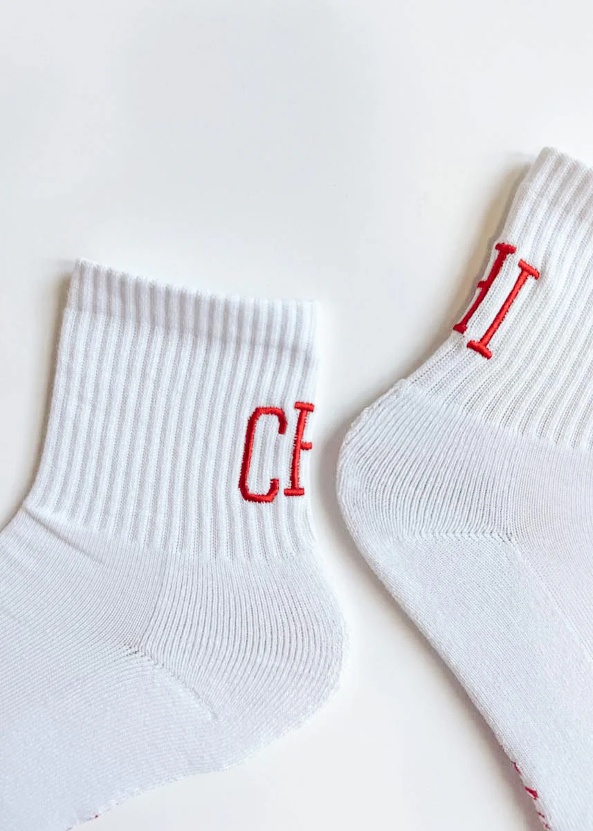 Chi Embroidered Crew Sock - Red - Image 5