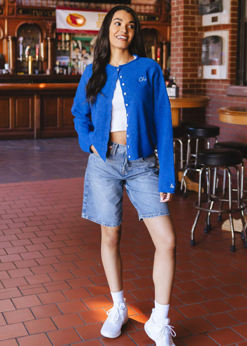 Chi Embroidered Piper Cardigan - Cobalt - Image 4