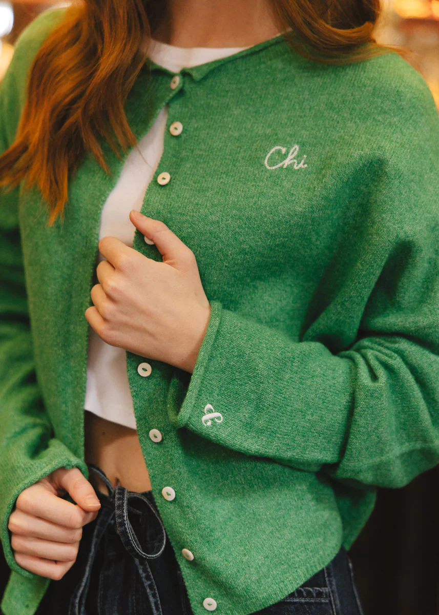 Chi Embroidered Piper Cardigan - Kelly Green - Image 3
