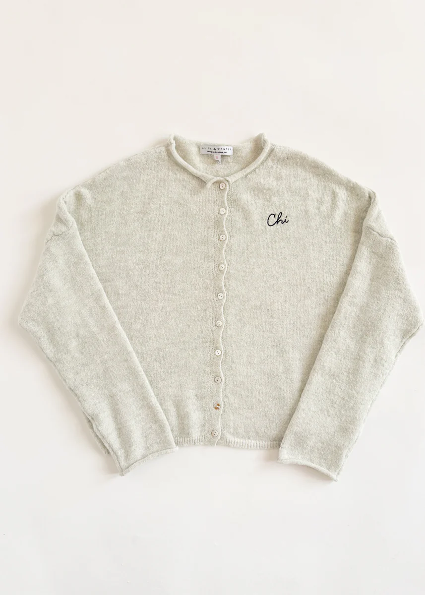 Chi Embroidered Piper Cardigan - Light Grey - Image 2