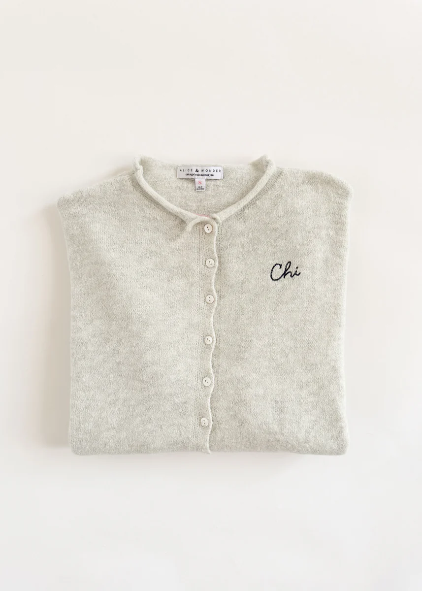 Chi Embroidered Piper Cardigan - Light Grey - Image 4