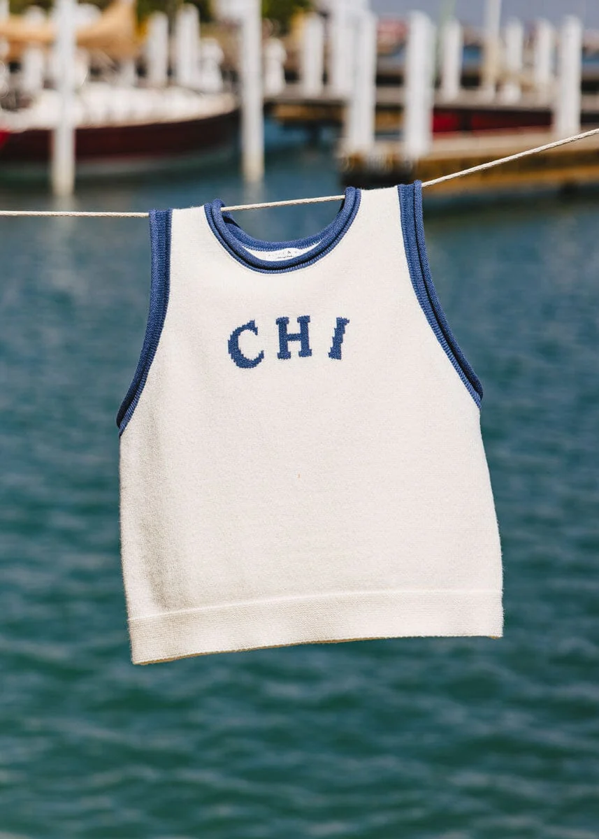 Chi Ringer Sweater Vest - Ivory Blue Combo - Image 6