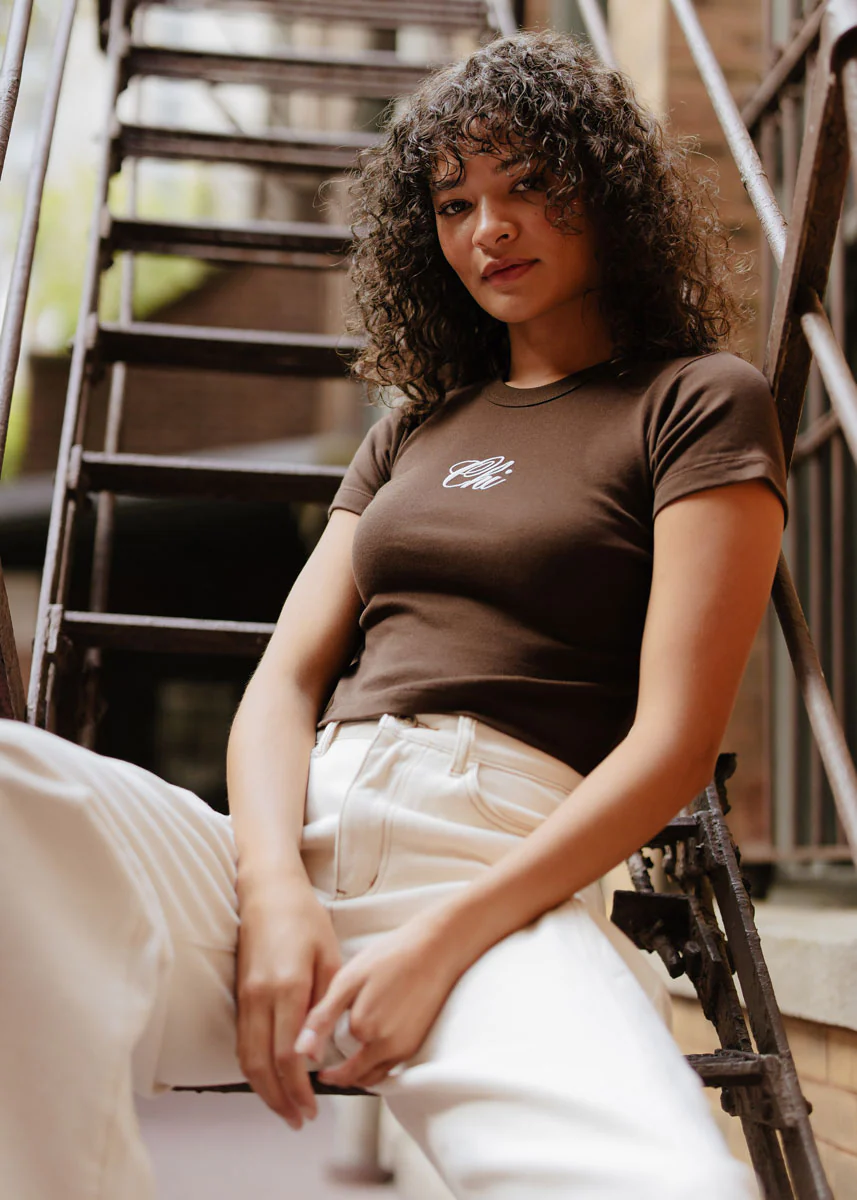 Chi Script Baby Tee - Chocolate - Image 7