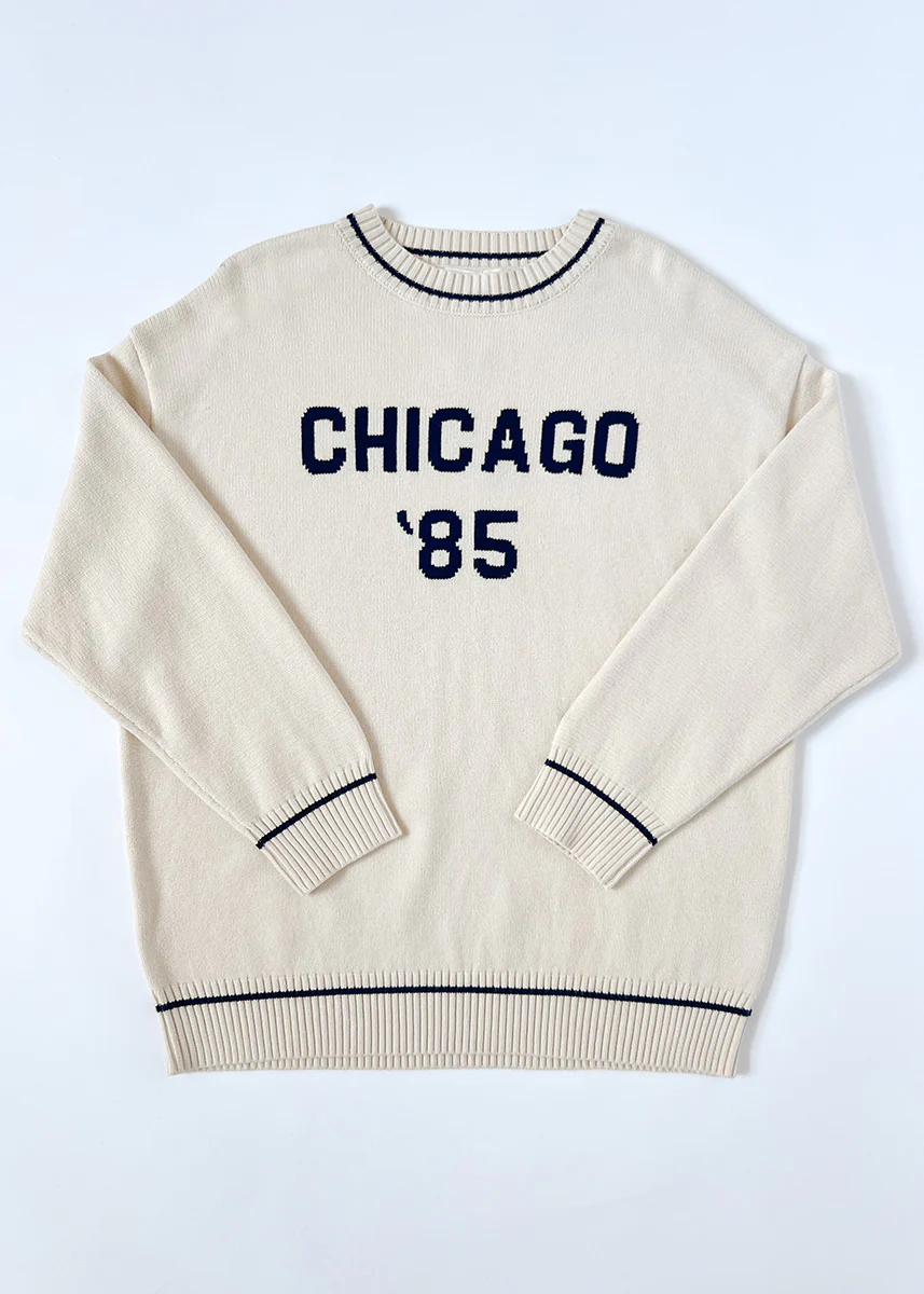 Chicago '85 Oversized Stripe Cuff Sweater - Cream - Image 2