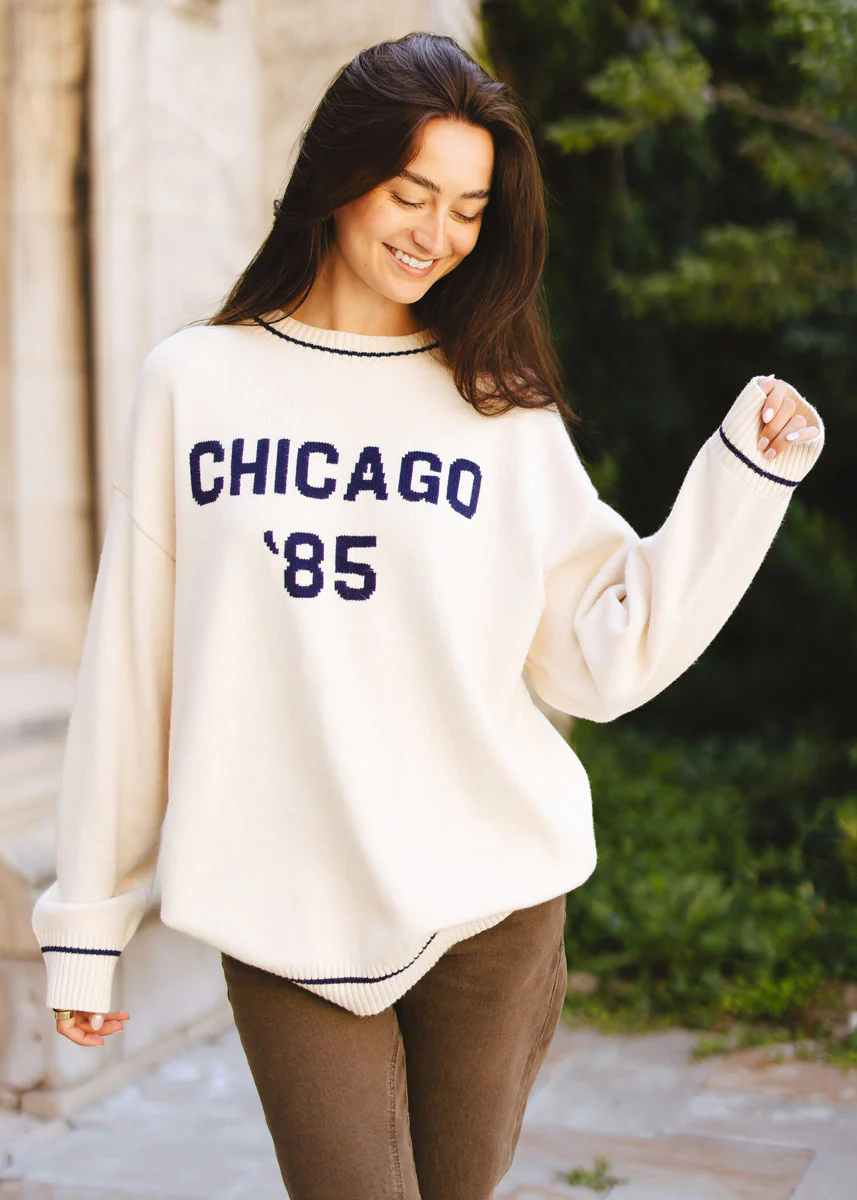 Chicago '85 Oversized Stripe Cuff Sweater - Cream - Image 3
