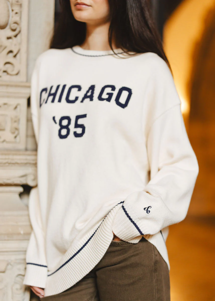 Chicago '85 Oversized Stripe Cuff Sweater - Cream - Image 4