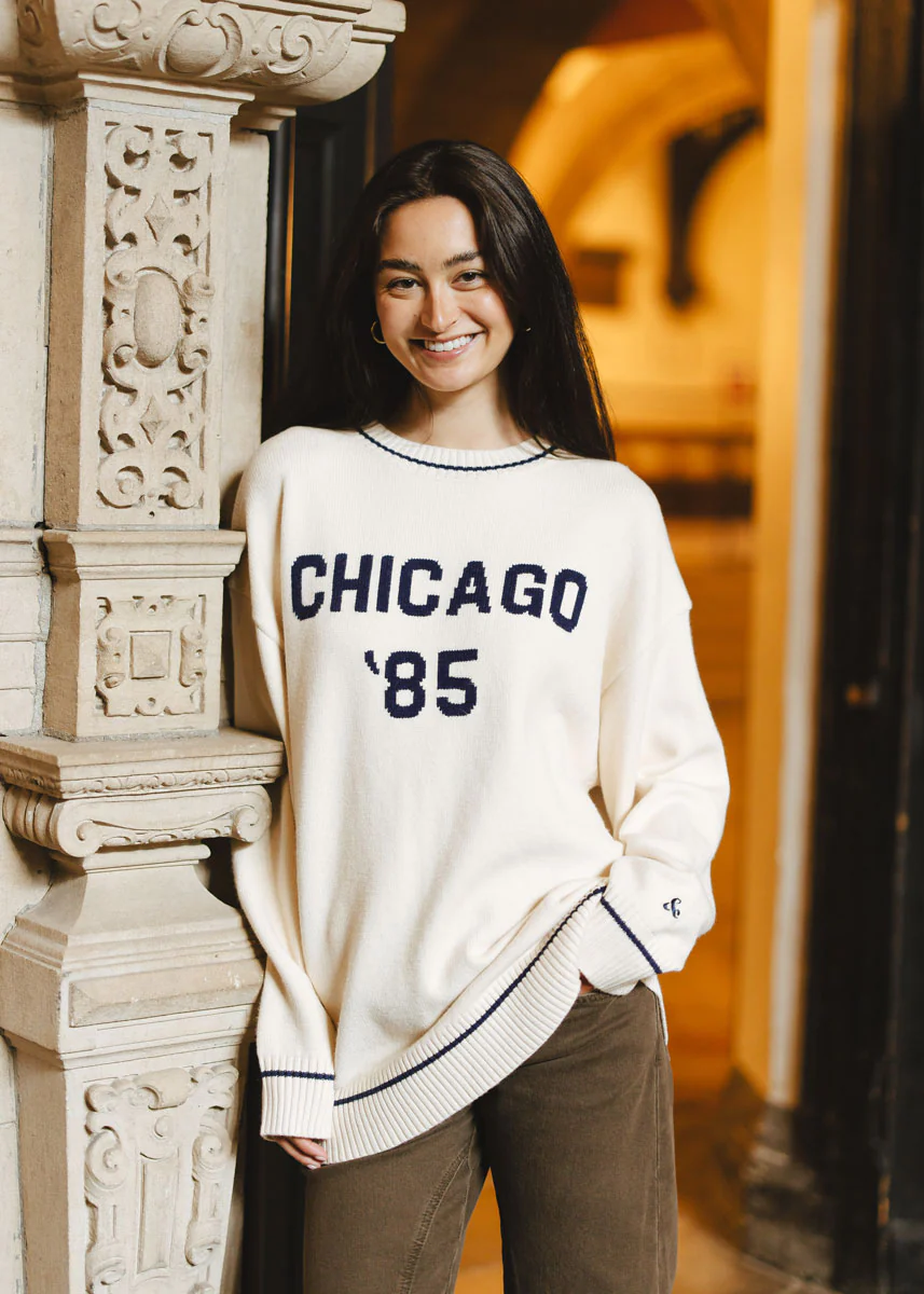 Chicago '85 Oversized Stripe Cuff Sweater - Cream - Image 5