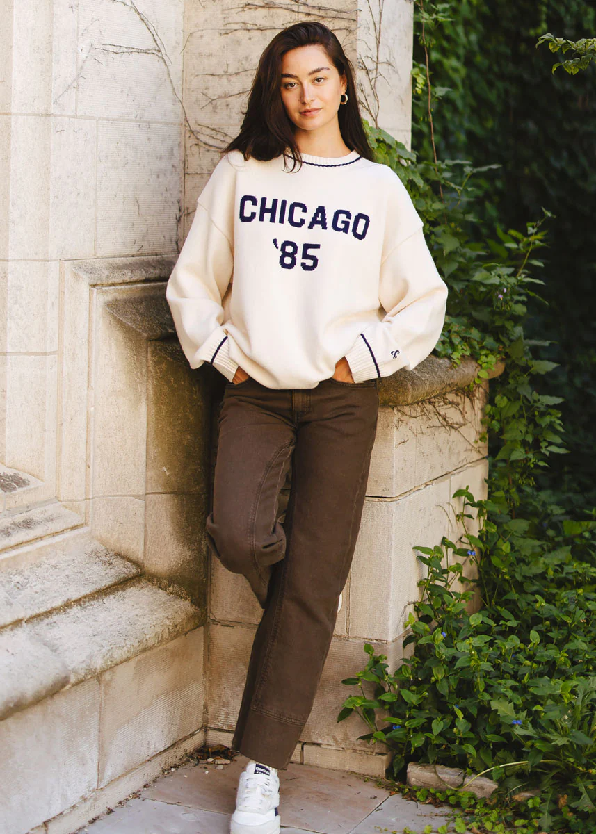 Chicago '85 Oversized Stripe Cuff Sweater - Cream - Image 9