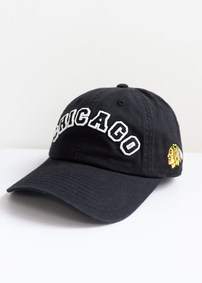 Chicago Blackhawks Block Letter Baseball Cap - Black - Image 6