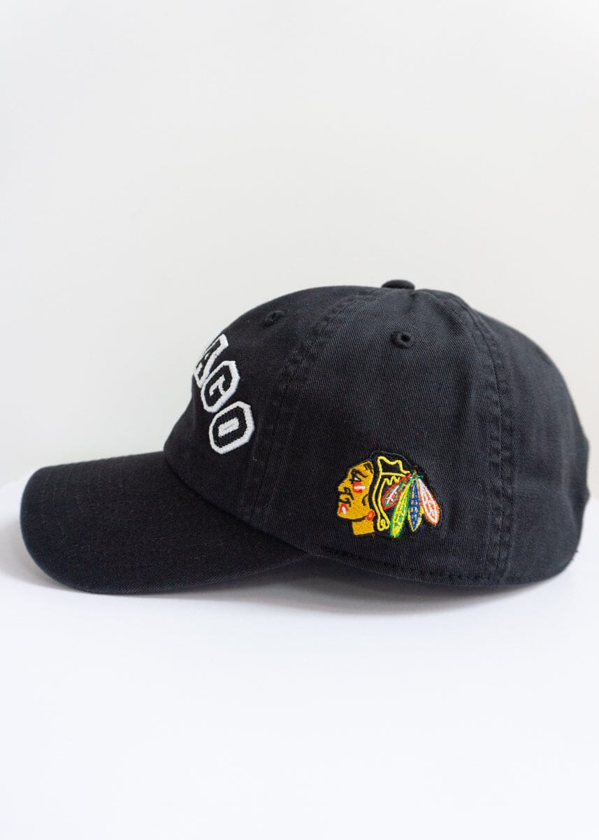 Chicago Blackhawks Block Letter Baseball Cap - Black - Image 7