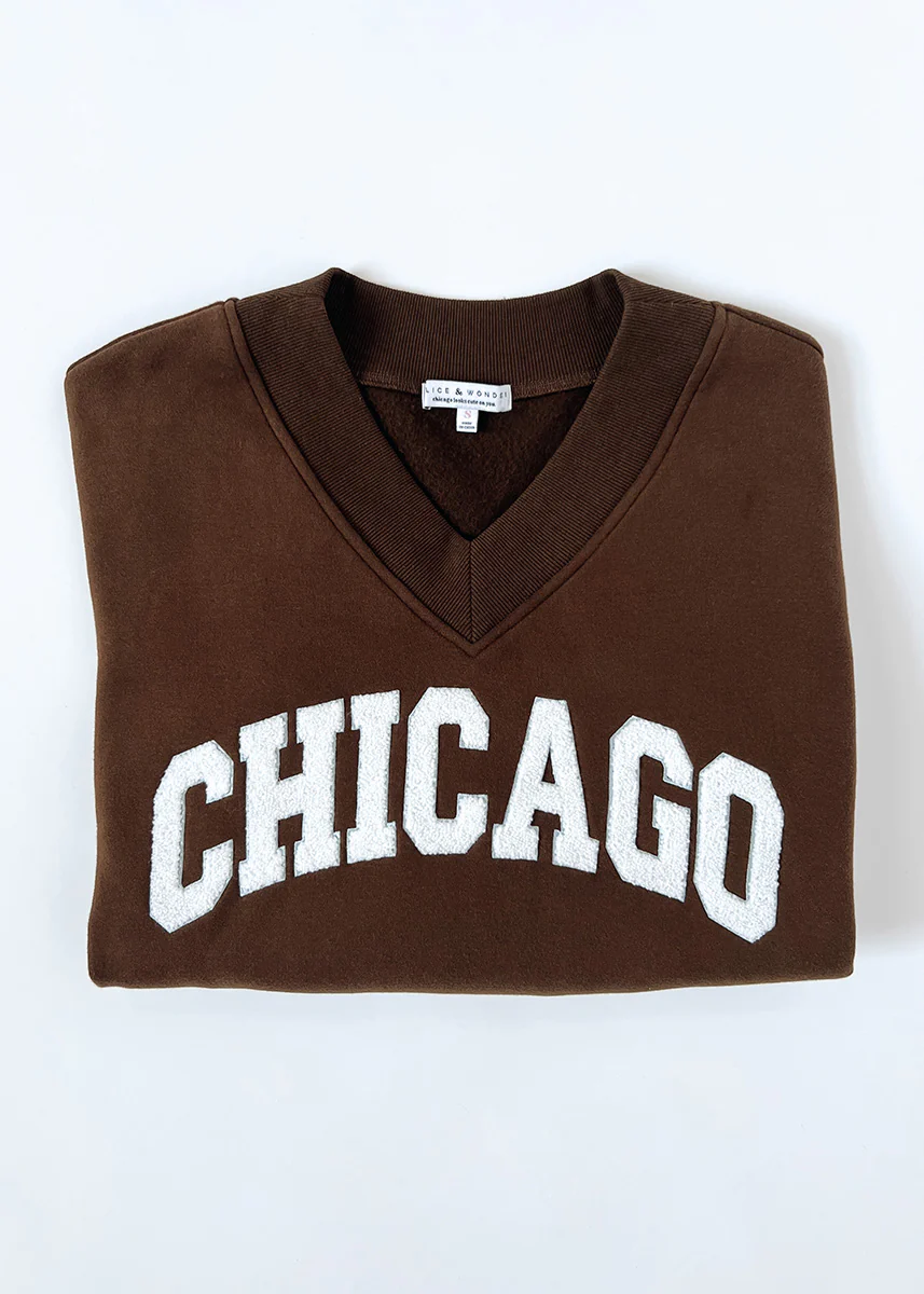 Chicago Boucle V-Neck Sweatshirt - Espresso - Image 6