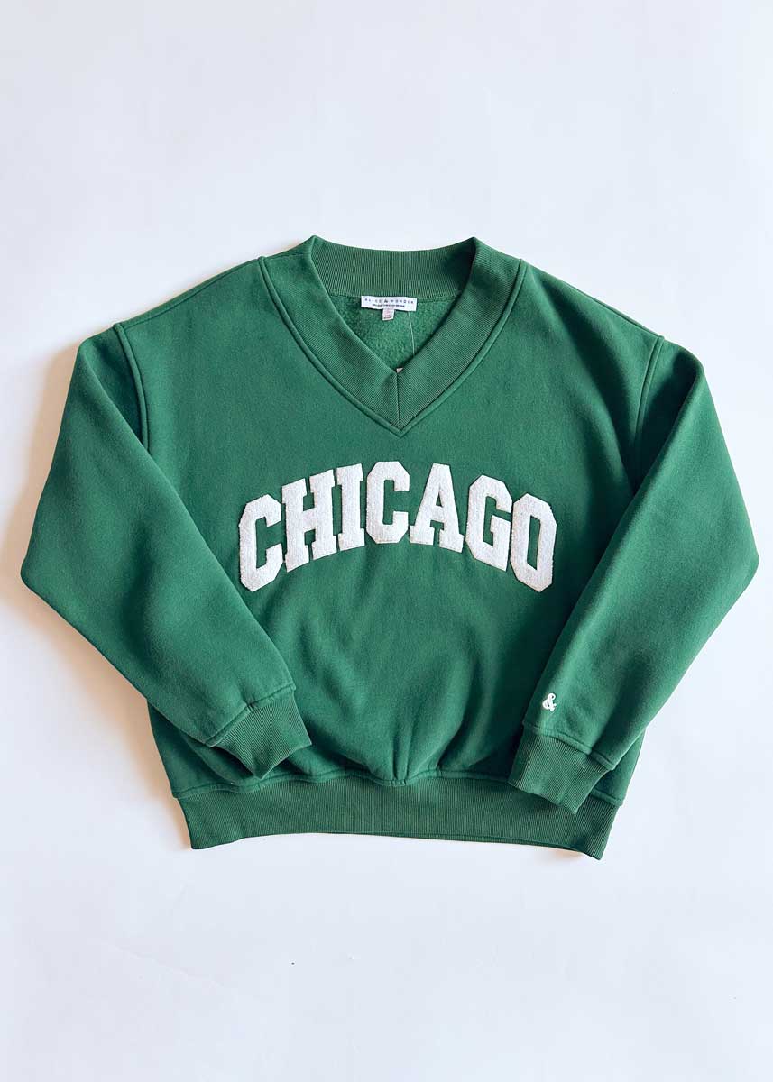 Chicago Boucle V-Neck Sweatshirt - Green - Image 2
