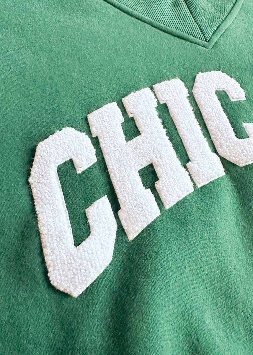 Chicago Boucle V-Neck Sweatshirt - Green - Image 3