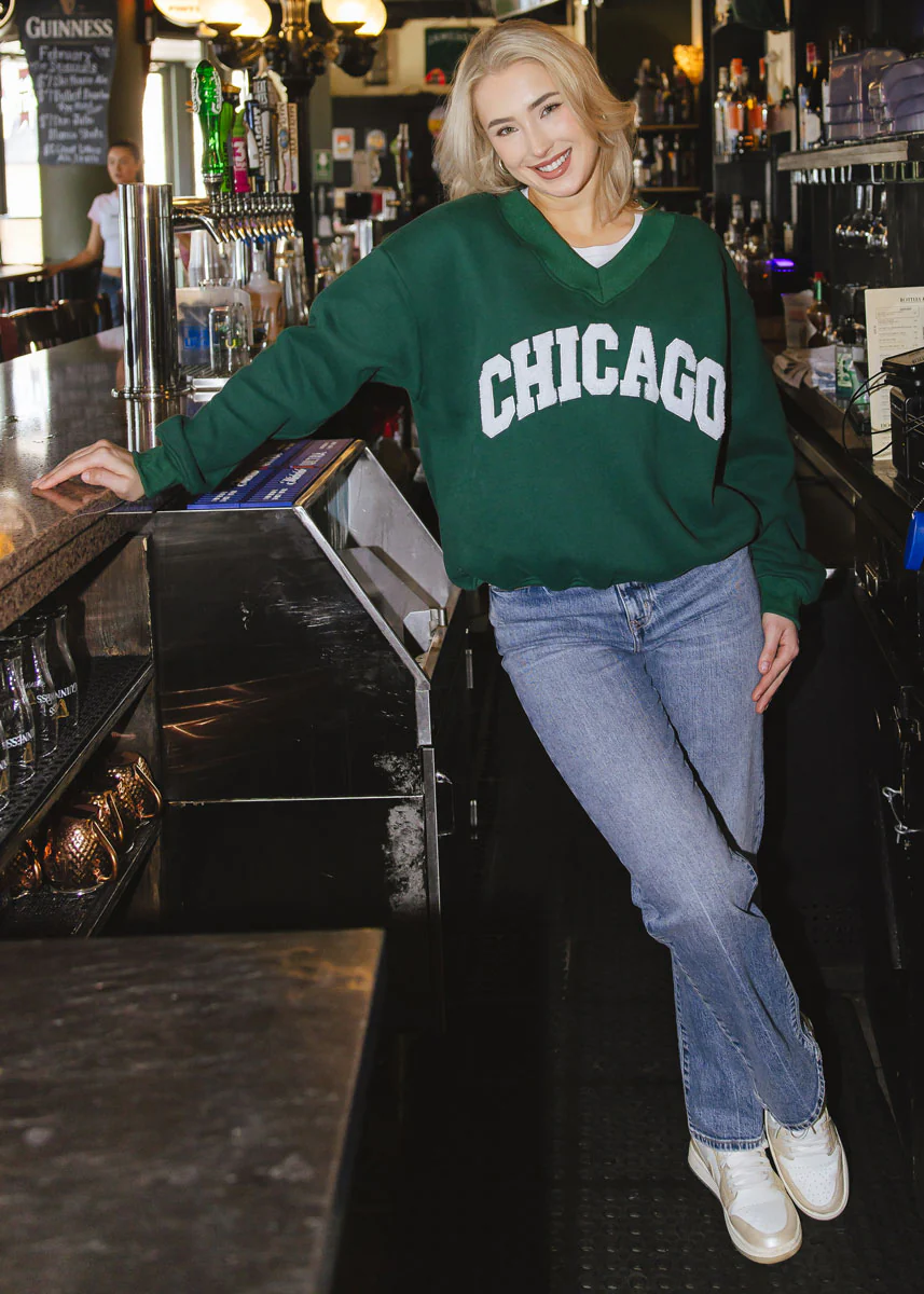 Chicago Boucle V-Neck Sweatshirt - Green - Image 4