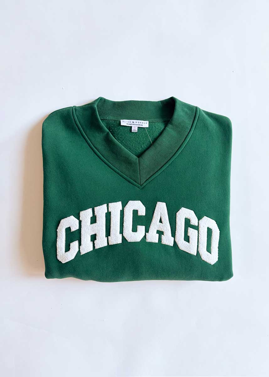 Chicago Boucle V-Neck Sweatshirt - Green - Image 6