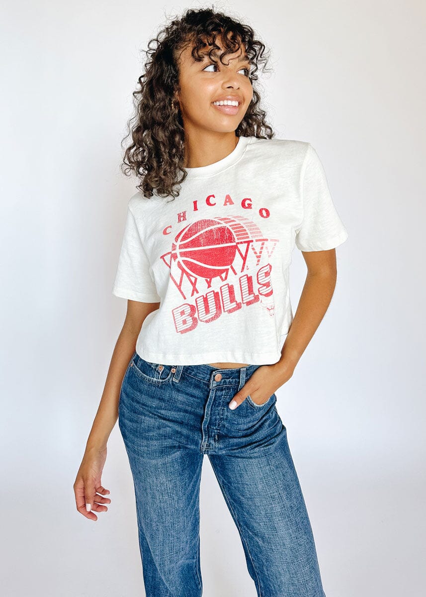 Chicago Bulls Mock Neck Crop Tee - White - Image 3
