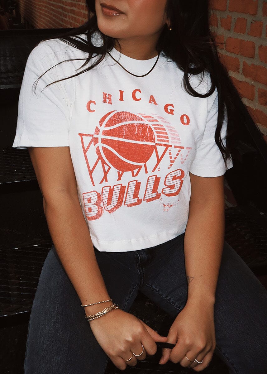 Chicago Bulls Mock Neck Crop Tee - White - Image 7