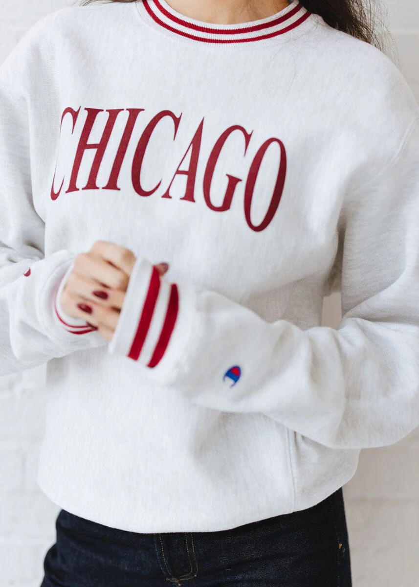 Chicago Champion Striped Rib Crewneck - Cardinal - Image 3