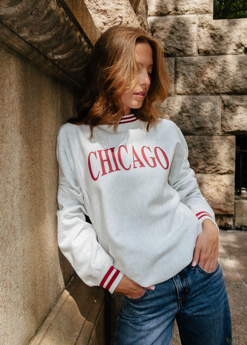 Chicago Champion Striped Rib Crewneck - Cardinal - Image 4
