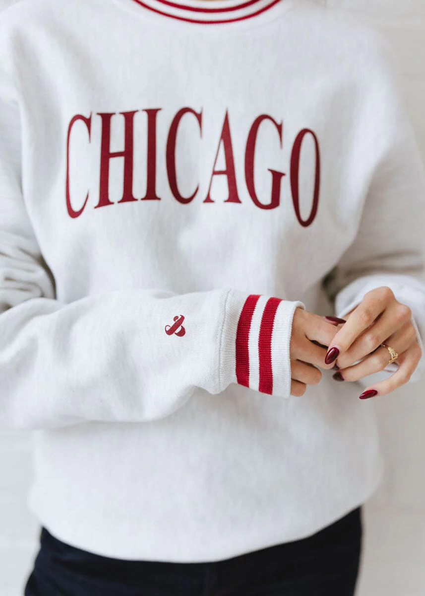 Chicago Champion Striped Rib Crewneck - Cardinal - Image 5