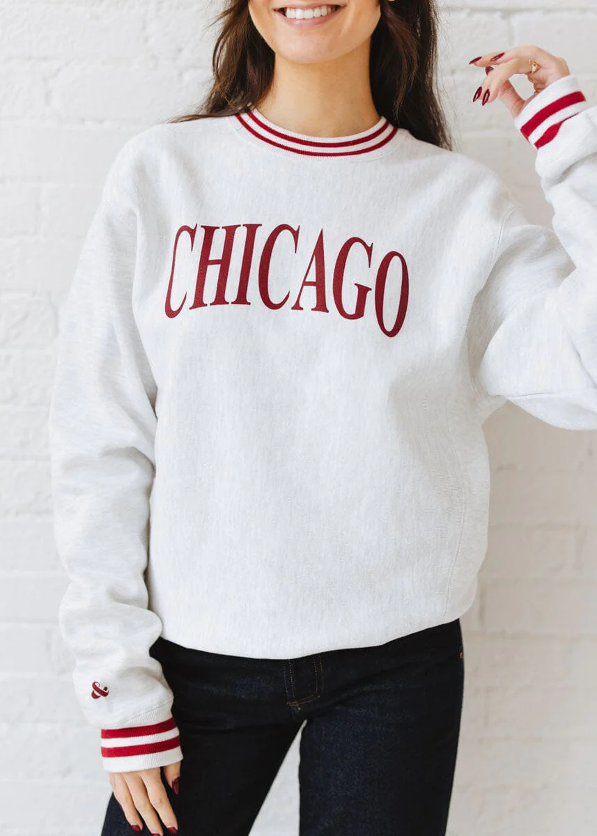 Chicago Champion Striped Rib Crewneck - Cardinal - Image 7