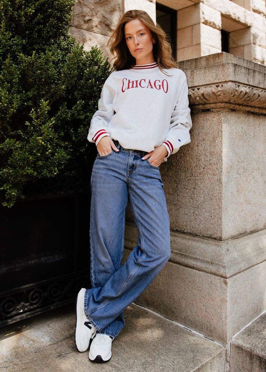 Chicago Champion Striped Rib Crewneck - Cardinal - Image 8